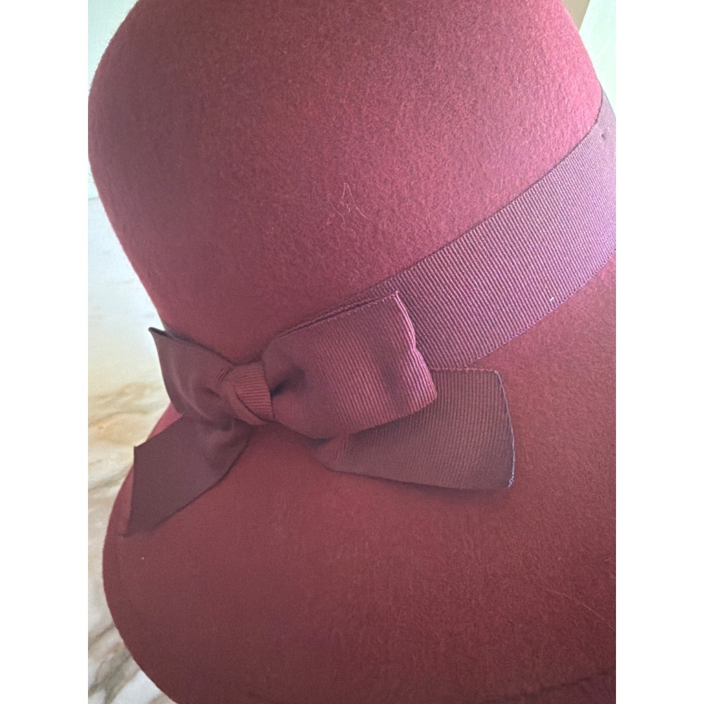 Talbots Hat Burgundy 100% Wool Cloche Felt Bow Grosgrain Trim 54887497 NEW - Picture 2 of 5